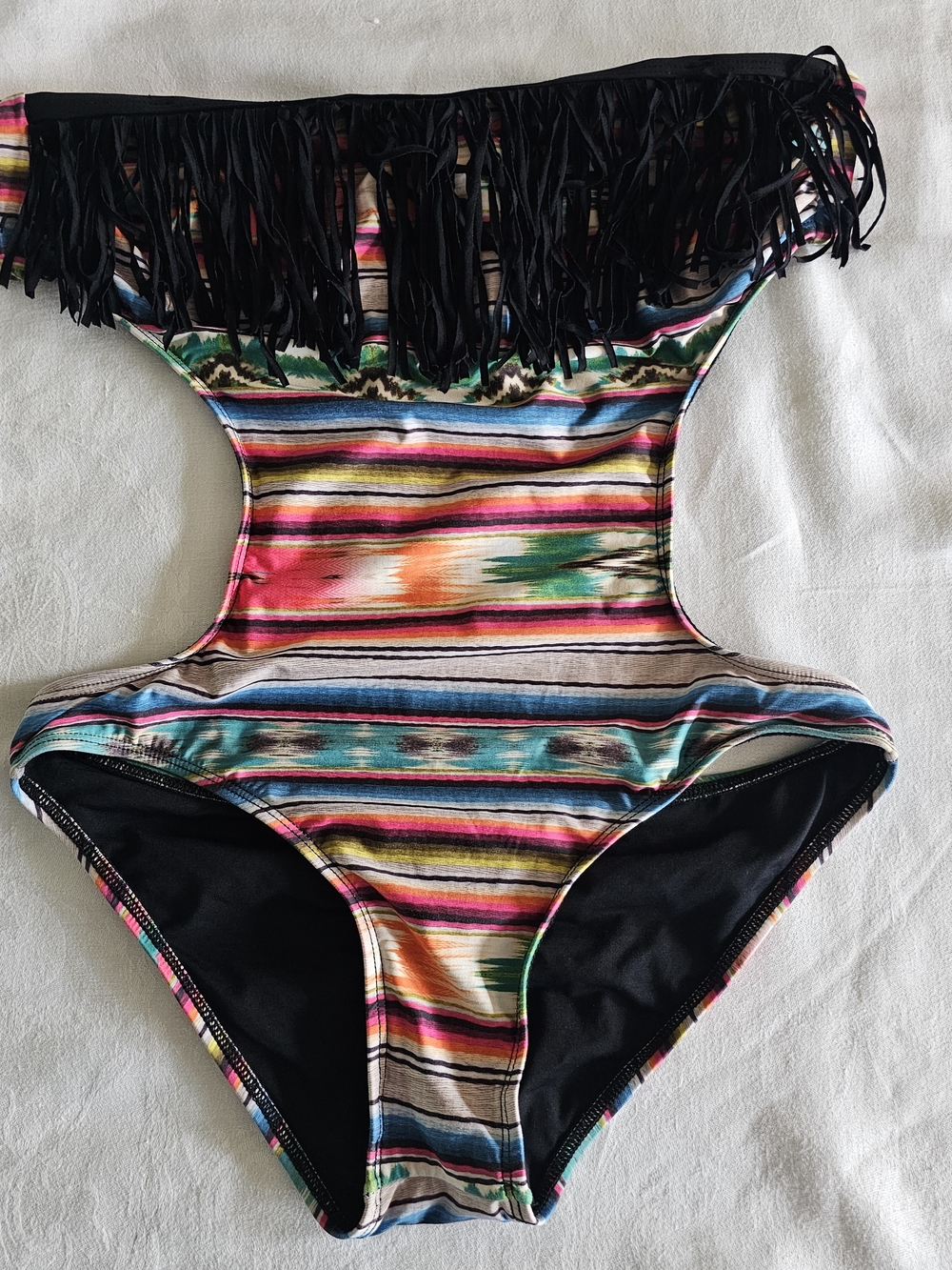 L*Space Cozumel "Free Love" Monokini Bandeau Top w Fringe Boho Swimmsuit